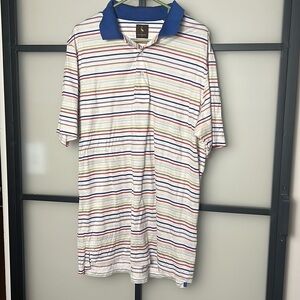 Tailorbyrd White Multi-Color Striped Polo Golf Shirt - Men's Large Tall